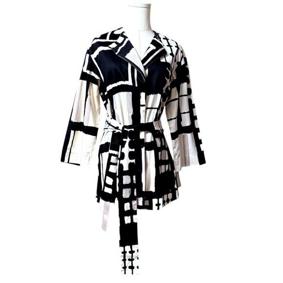 N Natori New Black / White Belted Blazer Kimono Jacket Size XS Long Sleeves